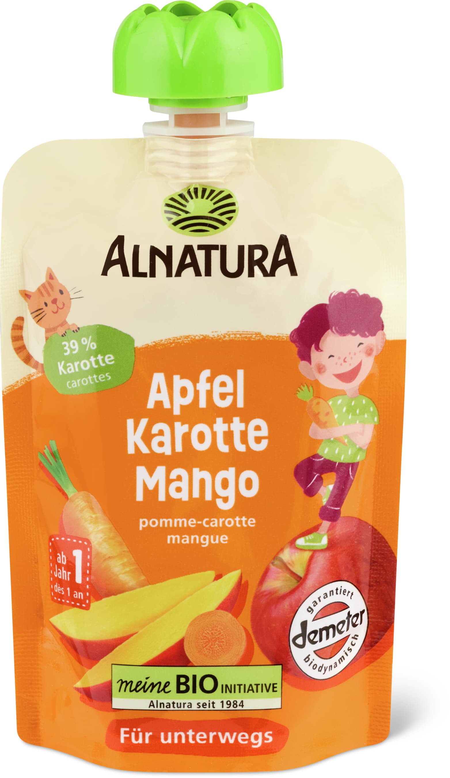 Soft pouch apples, carrots and mango Demeter, Organic